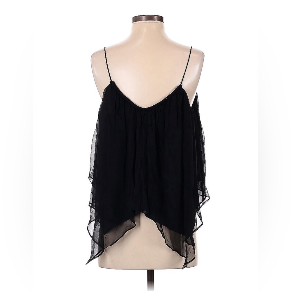 Elizabeth and James Black Plunge V-Neck Ruffled Camisole